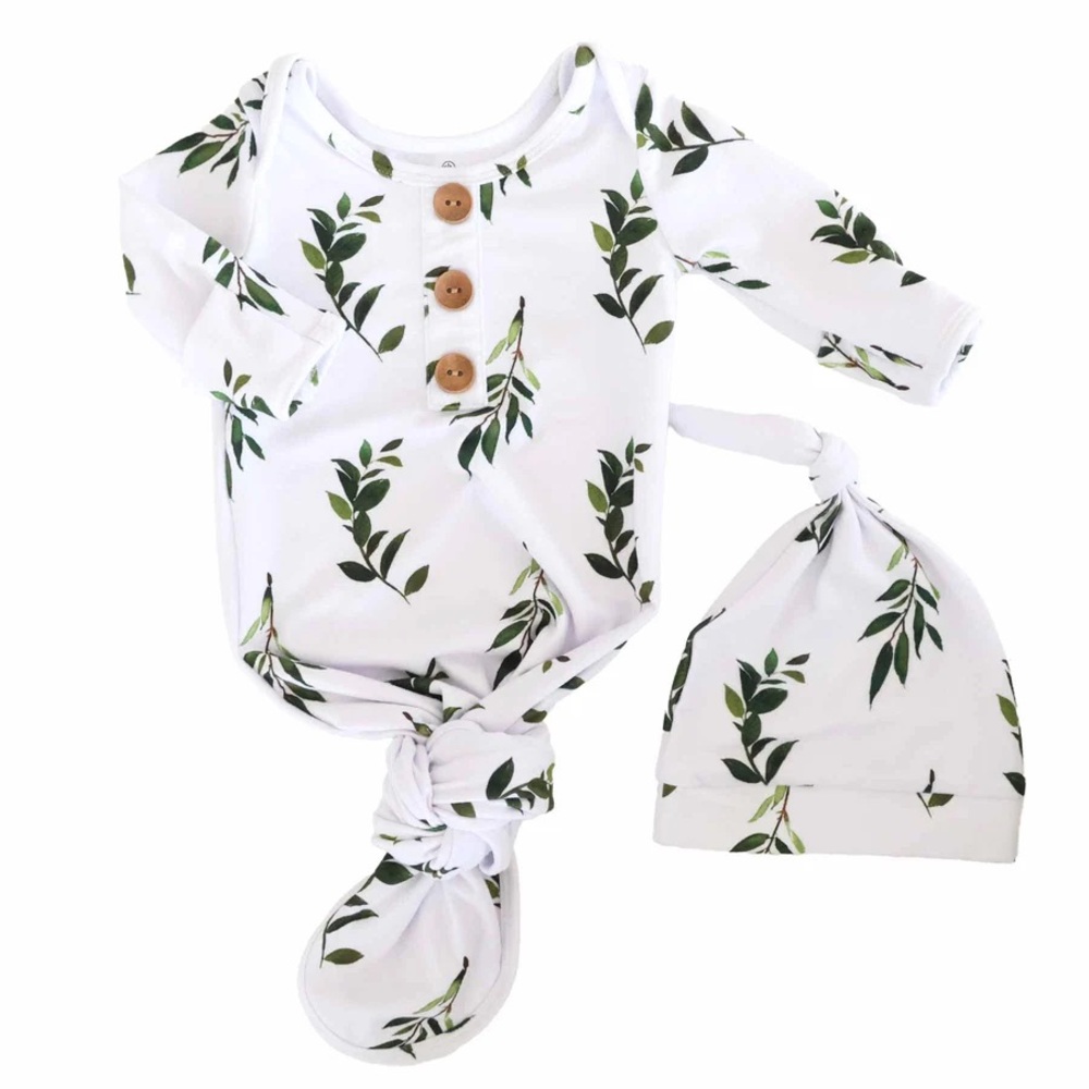 Caden Lane Olive Leaf Knotted Gown and Hat - NWOT - 0-3 months